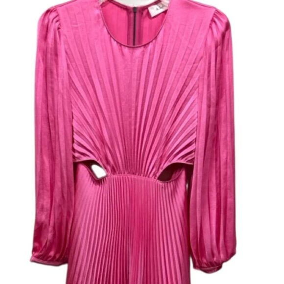 A.L.C. Naples Dress Size 8 Bright Pink Pleated Cutout Open Back Midi - Picture 11 of 11